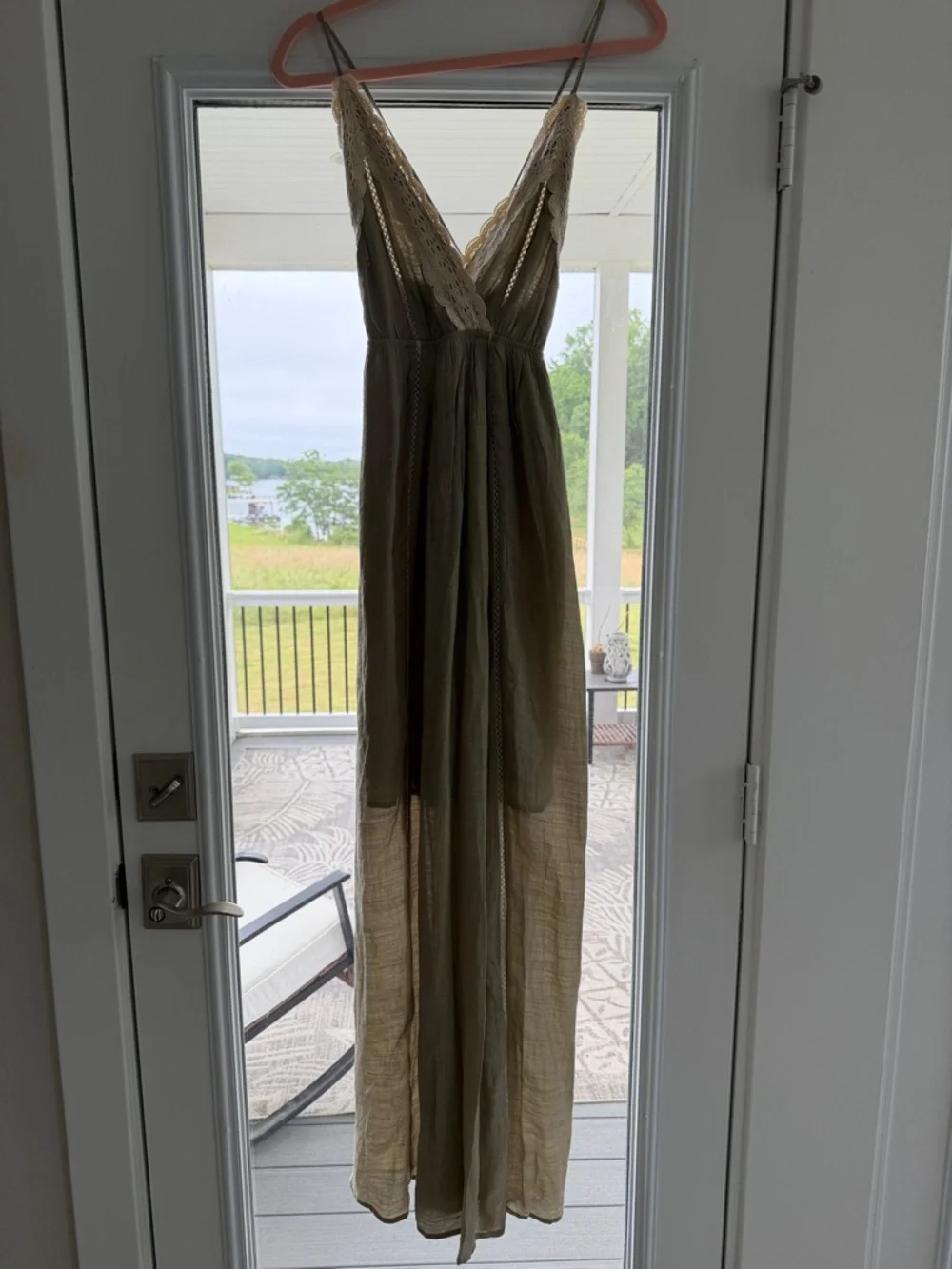 Wishlist Olive Green Maxi Dress with Cream Lace Trim - Picture 4 of 5